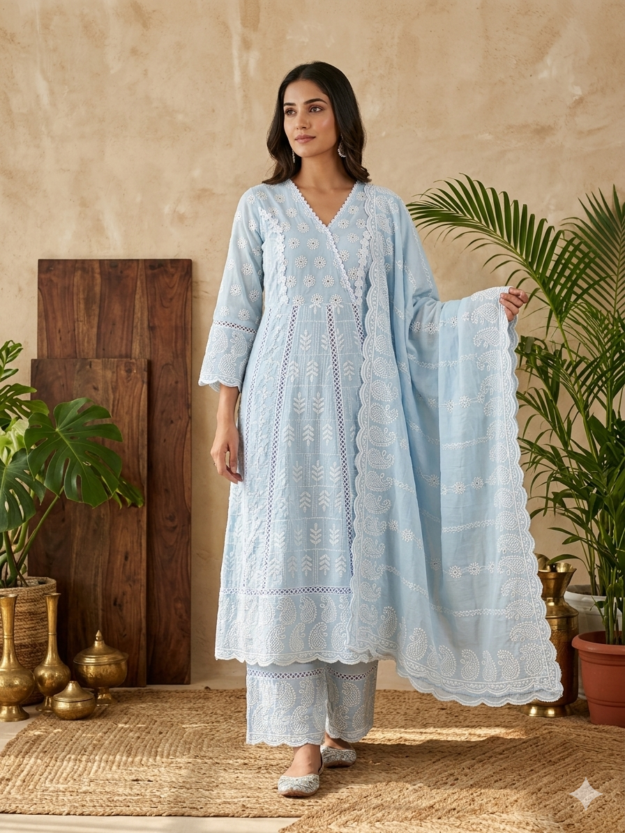 Powder Blue Lucknowi Style Set