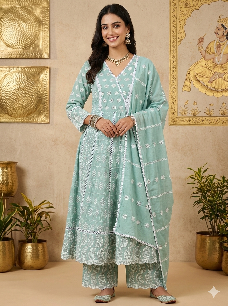 Sage Green Lucknowi Style Set