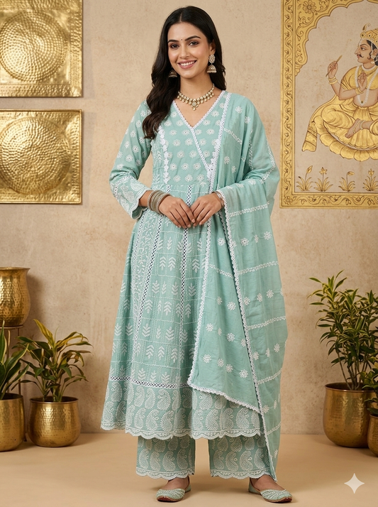 Sage Green Lucknowi Style Set